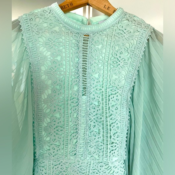 Greta Balloon Sleeve Embroidered Mini Dress in Mint - Picture 5 of 12